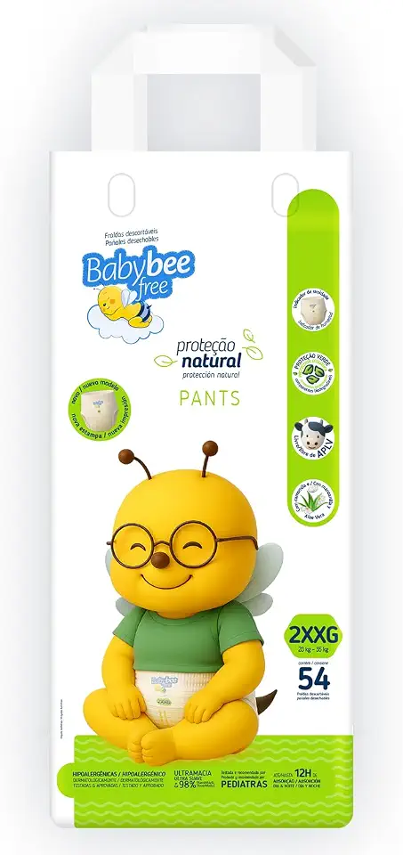 Fralda Proteção Natural PANTS | Baby Bee Free | Fralda Shortinho | Hipoalergenica | Livre de APLV (2XXG)