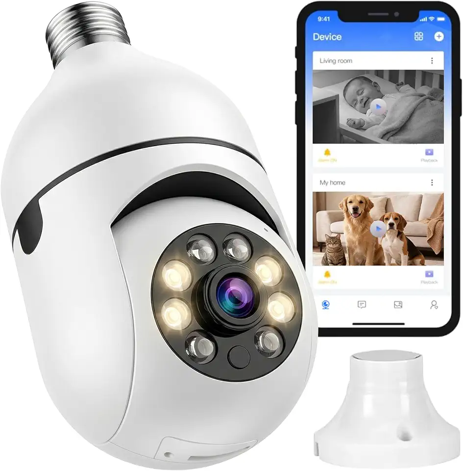 Câmera Lâmpada de Segurança Wifi 360° Full HD 1080P, Bivolt, Câmera IP E27 Panorâmica com Visão Noturna Colorida, Áudio Bidirecional, Giratória, Detecção de Movimento e Alarme no Celular (Branco)