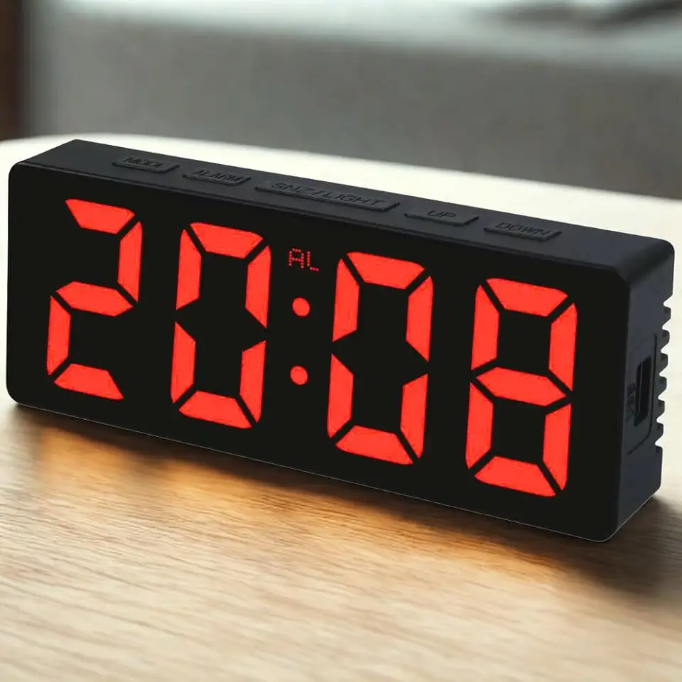 Relógio de Mesa Digital - Display de Led com Luz Noturna, Exibe Temperatura, Função de Despertador, Funciona via Cabo (Led Vermelho)