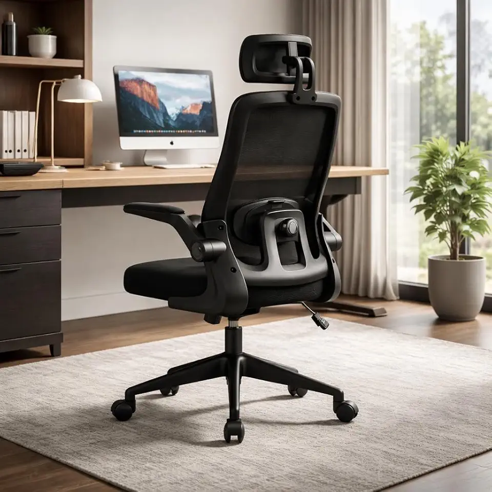 BlidShop Cadeira de Escritório Ergonômica, Suporte 120kg, Ajuste Lombar, Apoio de Cabeça, Tela Mesh Premium, Giratória, Home Office (Preta)
