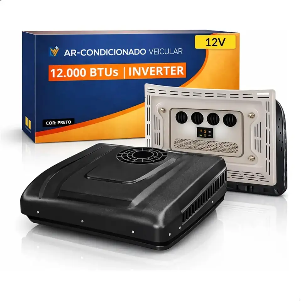 Ar-Condicionado Elétrico 12V | Preto | VM PEÇAS | Teto Slim 12000BTUs | Inverter | Caminhões, Vans, MotorHomes | Instalação Fácil