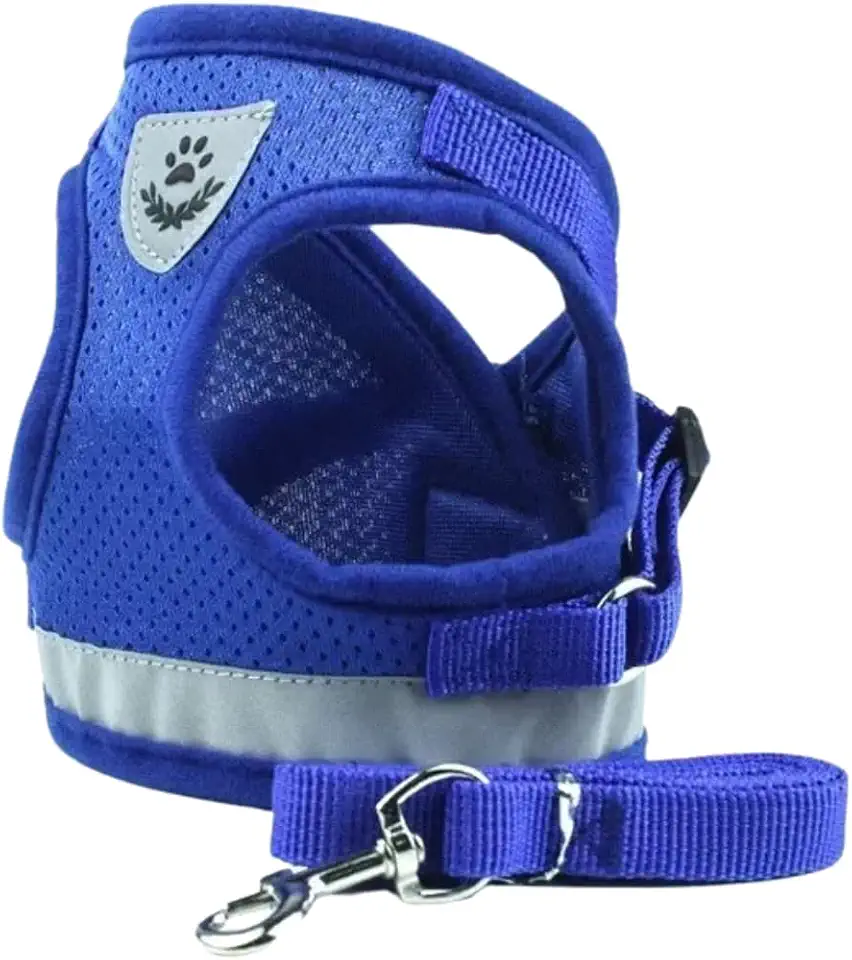 Coleira Peitoral para Cachorros e Gatos com Colete Reflexivo Regulável e Guia de Passeio (AZUL, XL)