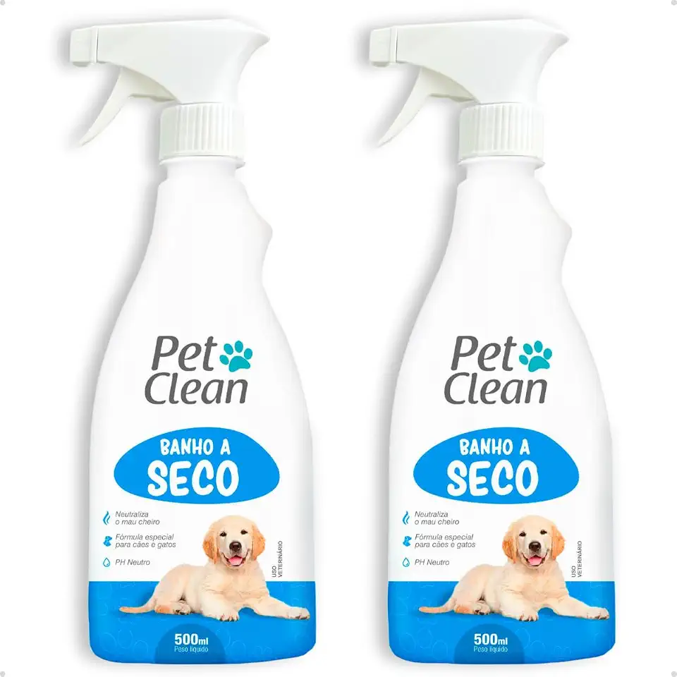 Kit 2 Banho a Seco Spray Sem Enxágue Pet Shop Banho e Tosa Cachorro e Gato Pet Clean 500 ml