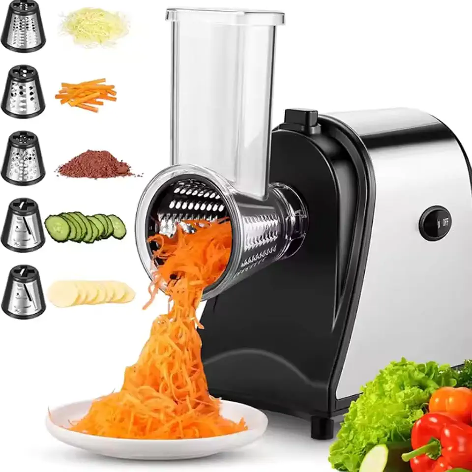 Cortador Elétrico Automático de Vegetais Ralador 5 Lâminas Aço inoxidável 250 W (220V | VOLTAGEM)