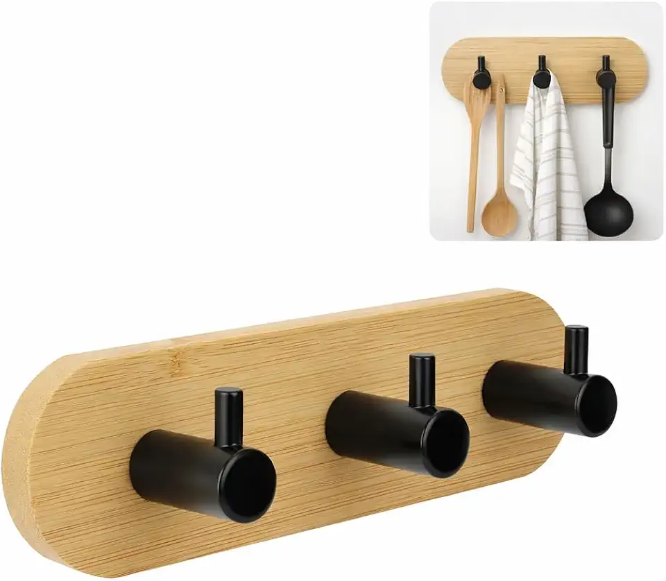 Cabideiro De Parede Em Bambu Com 3 Ganchos Suporte Para Casacos Bolsas Toalhas Organizador Decorativo Para Quarto Banheiro Cozinha