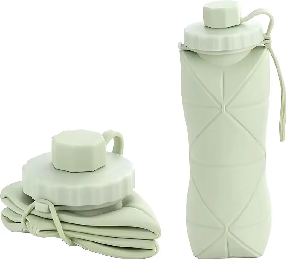 Garrafa De Água Dobrável 600ml em Silicone Retrátil Portátil e Compacta para Viagem, Academia e Dia a Dia (VERDE)