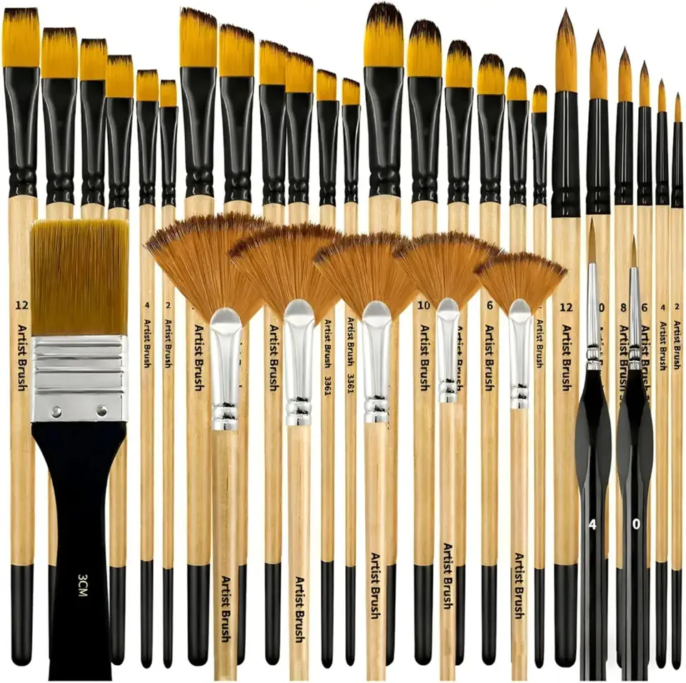 Kit Pinceis para Pintura 32 Peças Conjunto Profissional com Cerdas Macias para Para Pintura Em Tela Aquarela Óleo Artesanato
