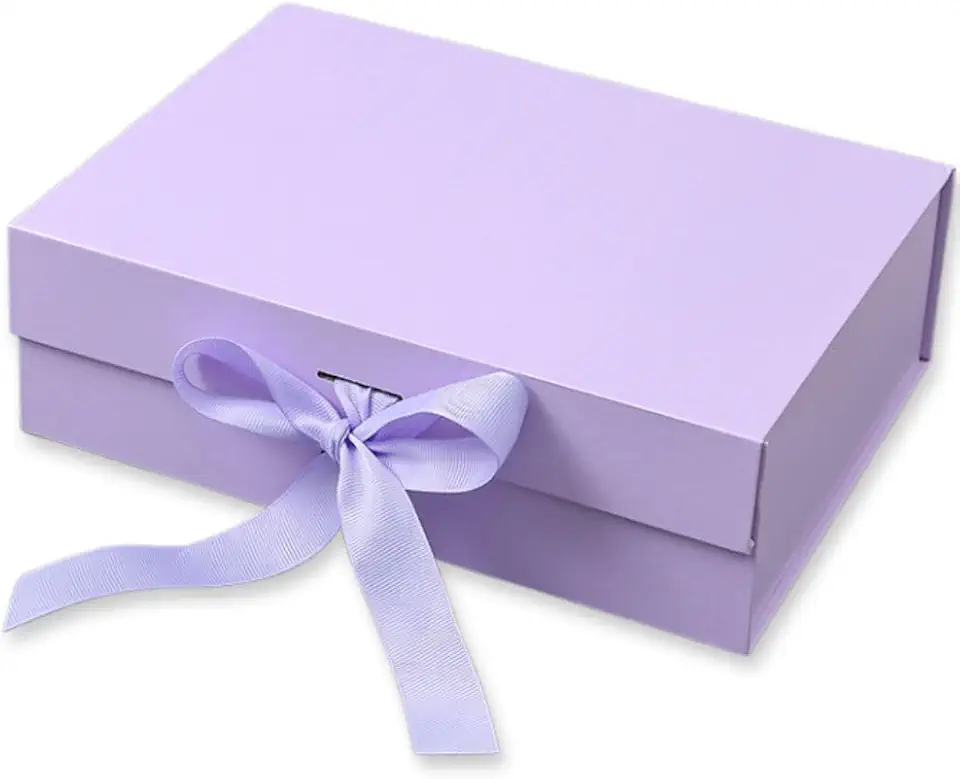 Caixa Para Presente Reforçada Rígida de Papel com Imã e Laço Cetim Embalagem PegPack (Lilás, 23x17x7cm)