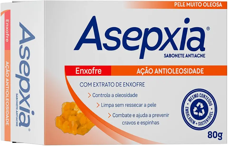 Asepxia Sabonete Enxofre 80g — Antiacne para Pele Oleosa | Controla a Oleosidade e a Acne | Tratamento Facial Profundo com Enxofre | Limpeza Profunda