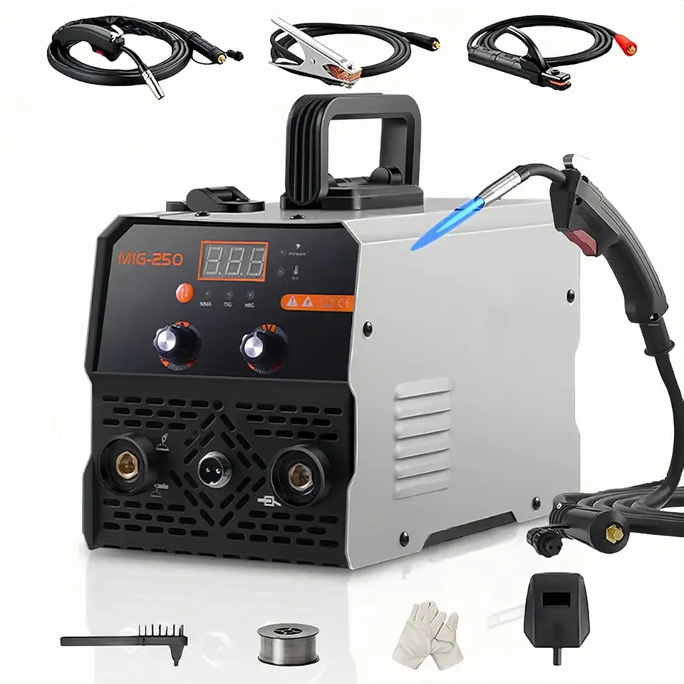 Máquina de Solda 3 em 1 MIG MMA TIG 250A 110V/220V com Display LCD - Soldadora Sem Gás, Inverter IGBT, Compacta e Econômica (220, Volts)