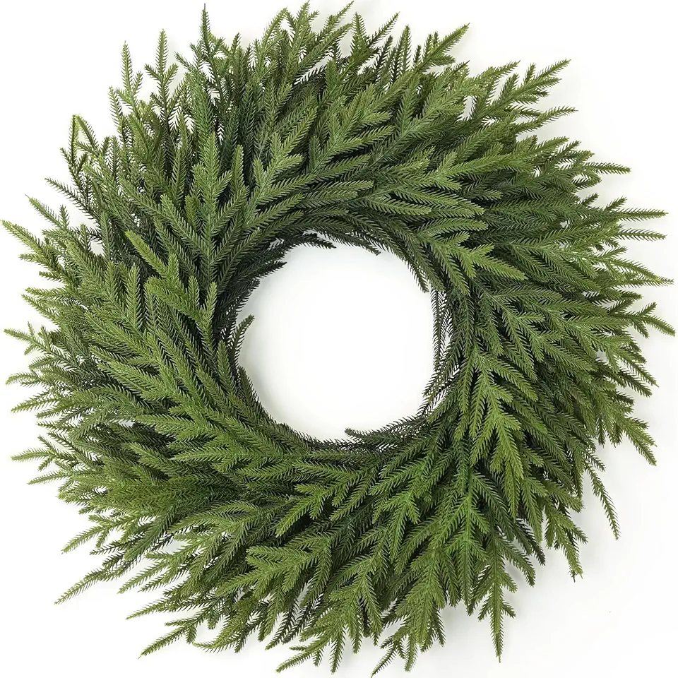 Guirlanda de pinheiro norfolk de 66 cm para porta da frente, guirlandas de Natal artificiais verdes falsas com agulhas de pinheiro para porta da frente, janela, decoração de Natal interna e externa