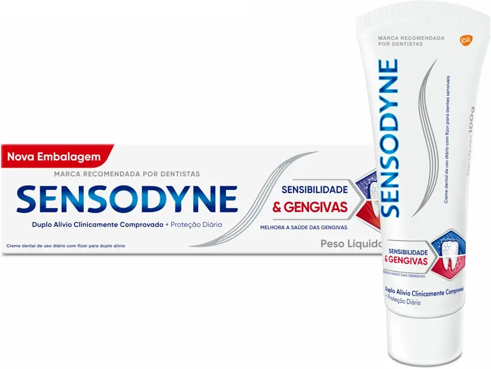 Sensodyne Creme Dental para Sensibilidade e Gengivas com Flúor, Duplo Alívio, 100g, eficaz para a sensibilidade dentária