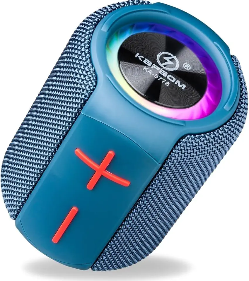 COMPACTA E PERFEITA - Caixa de Som Bluetooth Portátil | Som Potente | LED RGB | Rádio FM | Resistente à Água IPX6 | Recarregável | Entradas USB/TF/AUX | Ideal para Praia, Churrasco e Viagem (Azul).