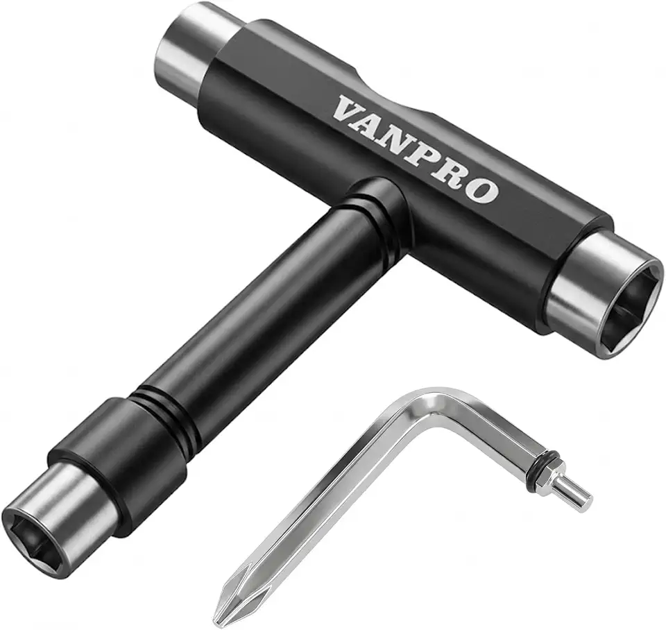 Vanpro ferramentas de skate, ferramentas de skate tudo em um, ferramentas de patins usadas para ajustar e apertar vários skates, rodas longboard, caminhões e patins, etc. (preto neve, pacote com 1)