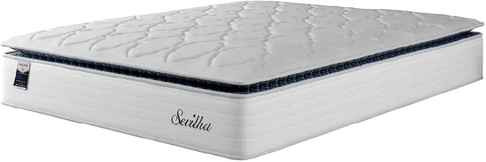 Colchão Casal Molas Ensacadas Com Pillow Sevilha Branco/Cinza Hellen – Suporta Até 150 Kg Por Pessoa (Queen)