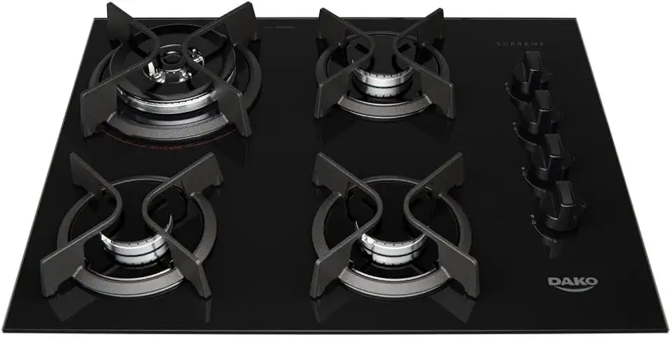 Cooktop 4 Bocas a Gás Dako Supreme com Queimador Tripla Chama e Mesa de Vidro Temperado Preto Bivolt
