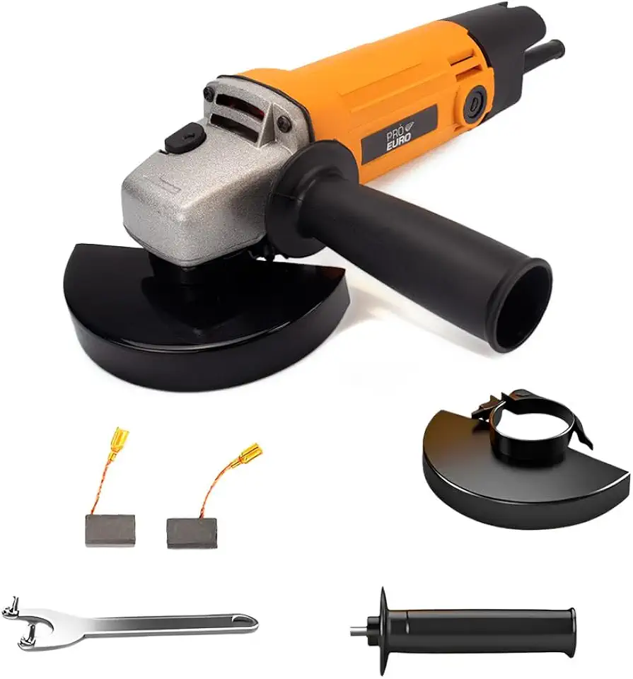Pró Euro Esmerilhadeira 720W 115mm 11500RPM M14 Profissional Compacta com Punho Lateral, Chave de Dois Pinos, Proteção de Disco e Manual 127 Volts