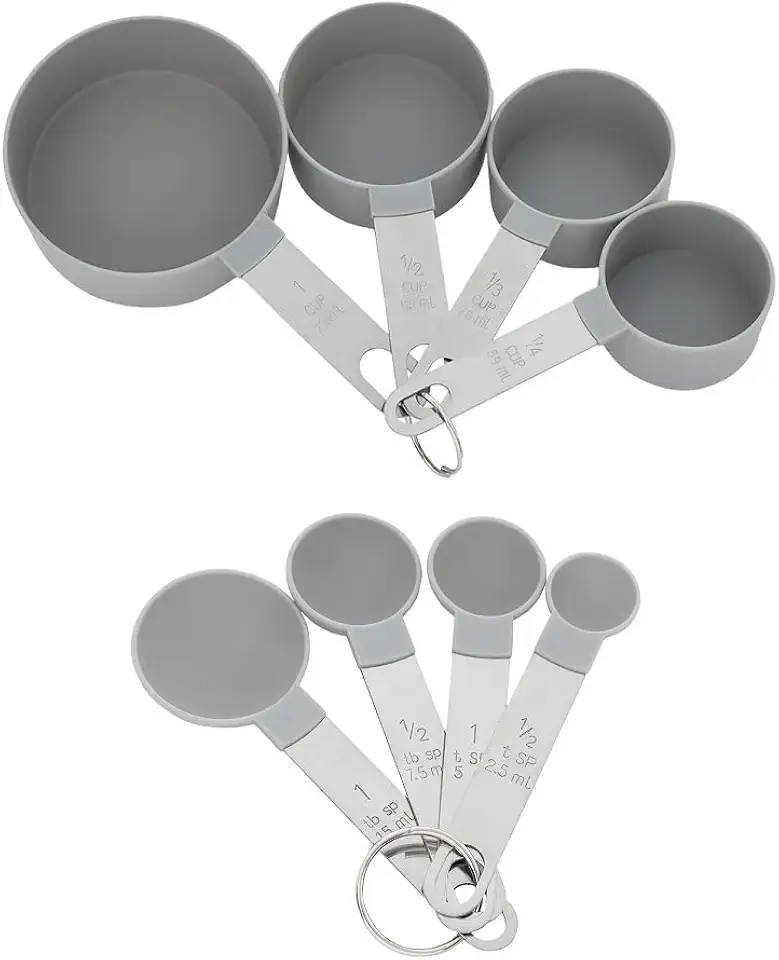 Mimo Style Jogo de Xícaras e Colheres Medidoras 8 Peças. Medidor Feito Em Plástico com Alça de Aço Inoxidável. Seguro e Ideal Para Todos os Tipos de Ingredientes, Tanto Secos Quanto Úmidos., ASA20395