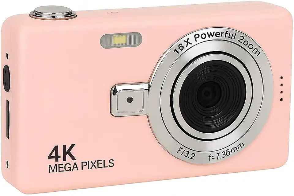 Câmera Digital 4K HD Portátil 50MP com Zoom 16x e Tela 2.4” | Foco Automático, Anti-Vibração e Flash Integrado | Câmera Compacta para Fotos, Vídeos, Vlogs e Viagens (Rosa)