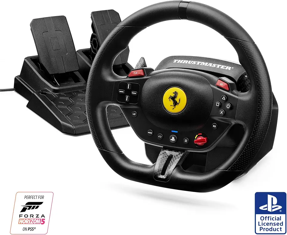 Thrustmaster T98 Ferrari 296 GTB Racing Wheel & Pedals – Official Ferrari Licensed Wheel for PS5, PS4 & PC – Bungee Cord Technology – Manettino Dial with 3 Driving Profiles – Black