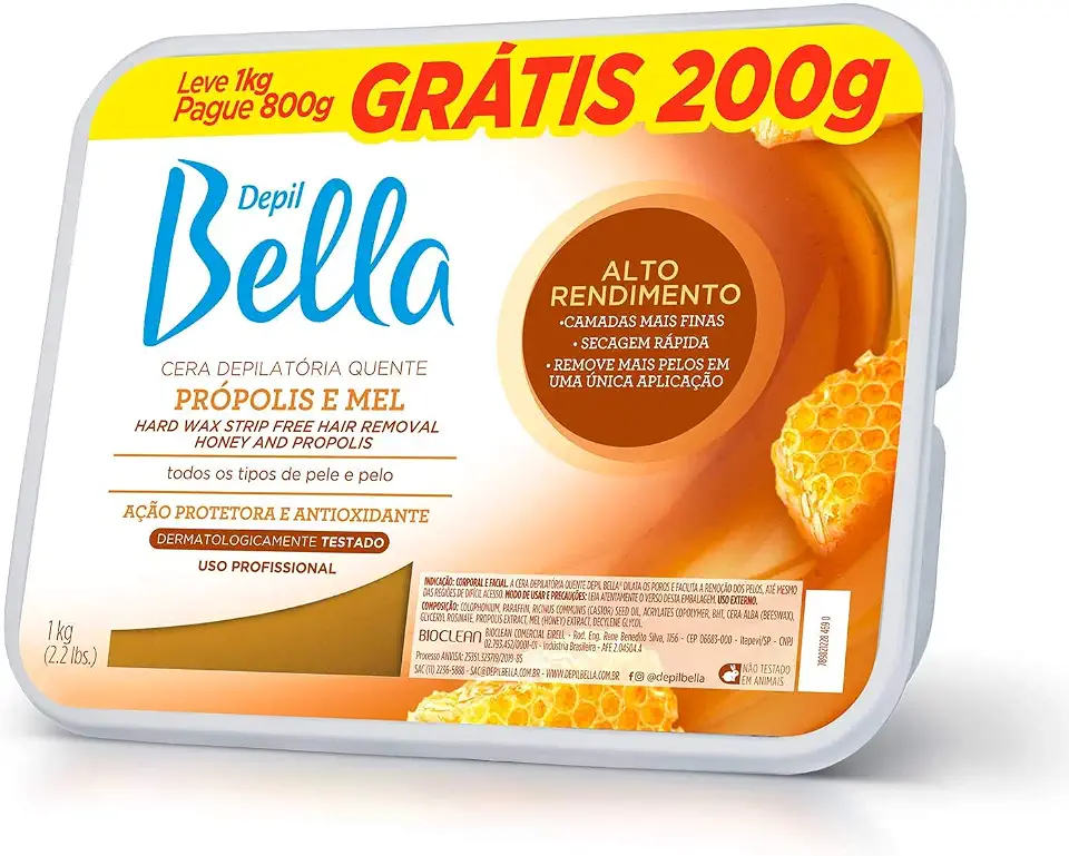 Depil Bella - Cera Depilatória Própolis e Mel Alto Rendimento Pague 800g Leve 1kg