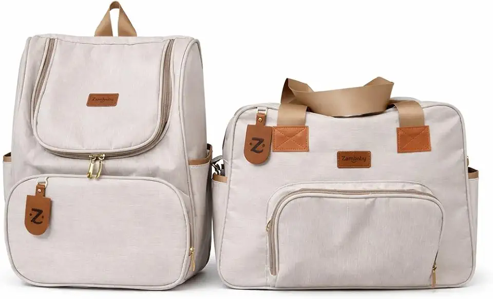 Kit Bolsa Mochila De Maternidade Linho Elegante Impermeável 2 Peças