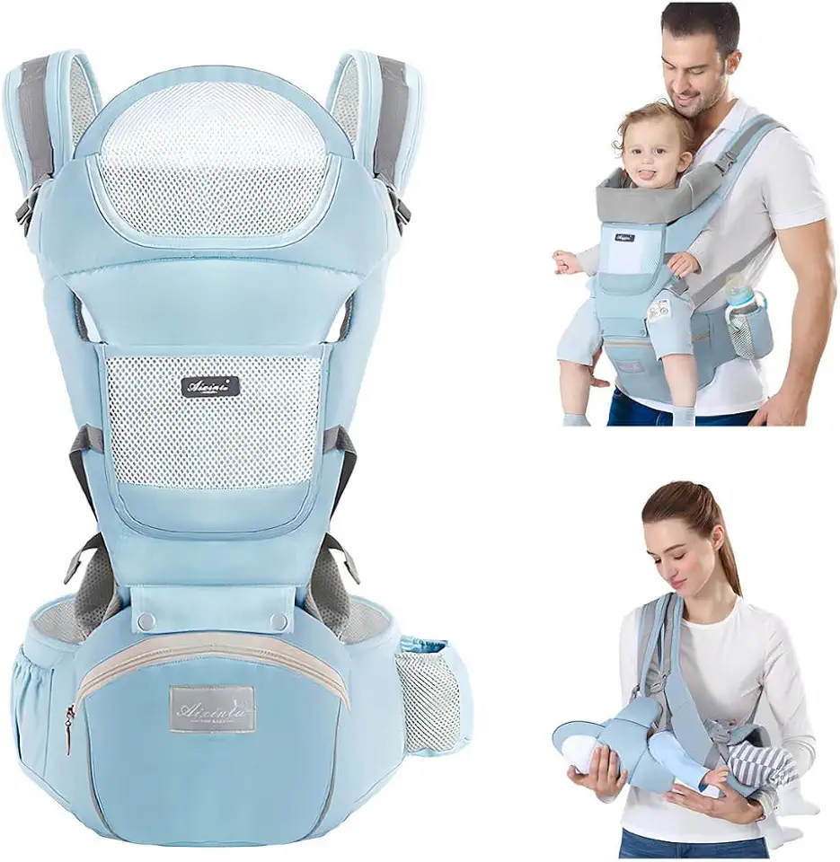 Canguru Para Bebe Adequado Para 0-36 Meses Canguru Ergonomico Para Bebe Alça De Transporte Multifuncional 6 em 1 (Azul Claro) Premium