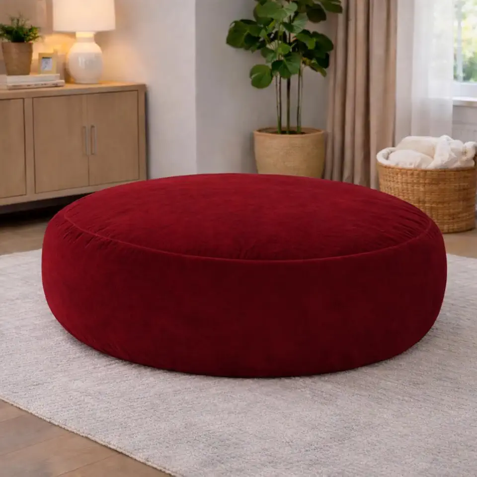 Puff Gigante Redondo140x40cm Casal Tecido Suede toque Aconchegante Cheio Com Espuma Soft Linha Premium em Durabilidade e Conforto (VINHO)