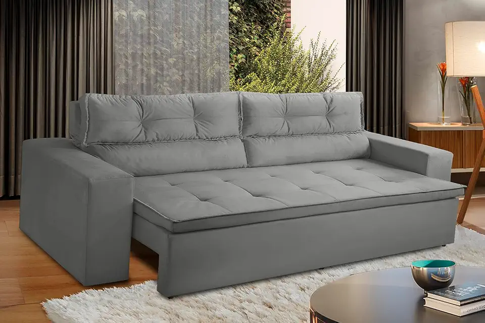 Sofá Retrátil e Reclinável 3 lugares com Molas 1,80m Vegas Suede Cinza Adonai Estofados