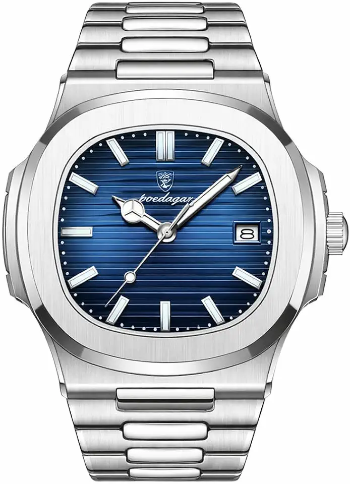 Relógio Poedagar Masculino Azul Premium de Luxo Executivo P613B – Aço Inoxidável, Quartzo, À Prova d’Água, Calendário Luminoso, Design Quadrado para Negócios e Estilo