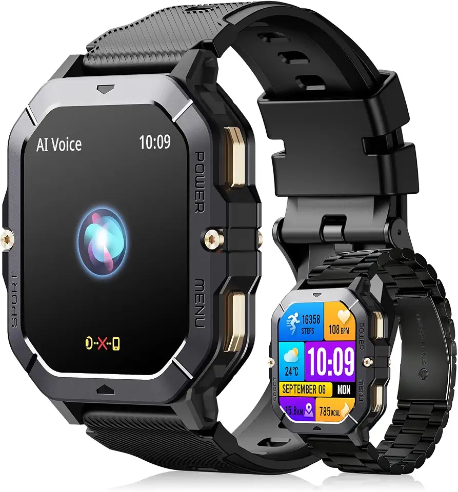 Smartwatch Masculino, Tela 2,02", 100 Modos Esportivos, Chamadas Bluetooth, Compatível Android/iOS, À Prova D'água IPX8