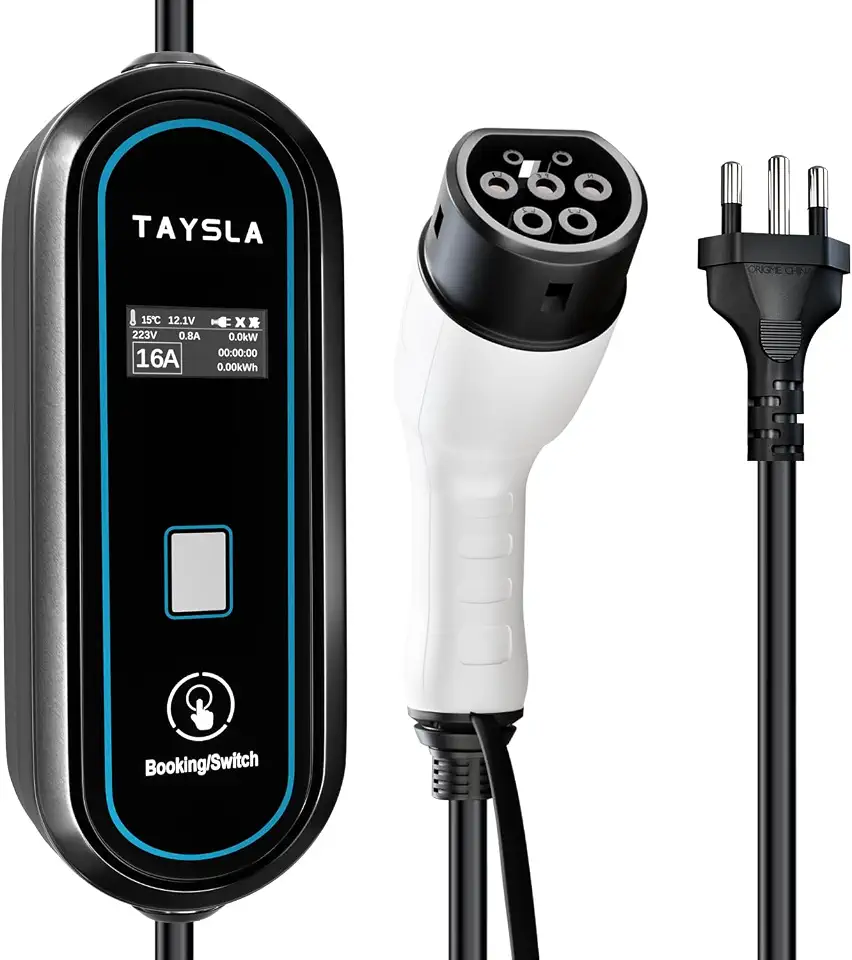 TAYSLA Phantom Portátil Carregador Carro Eletrico EV 3,5KW 8A 10A 13A 16A Tipo 2 3.5M Cabo De Com Tela LED WallBox Plug BR Para Carro BYD Nissan Volvo Acessorios Veiculos