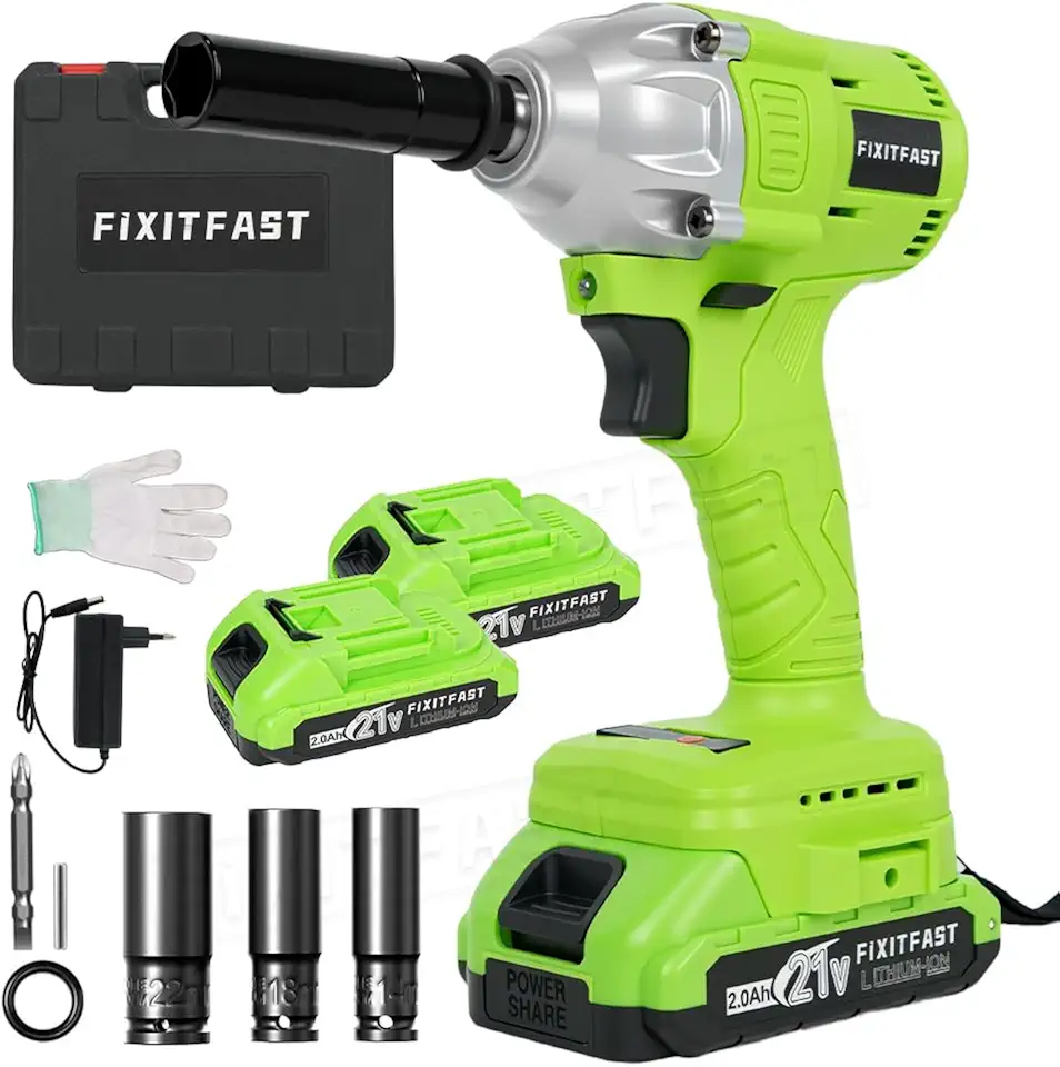 FINYQBET Chave de Impacto Sem Fio 21V com 2 Baterias, 1800 RPM e Função Rotativa/Impacto, Ideal para Reparação Automóvel, Montagem de Móveis e Bricolagem Doméstica (110-220V)
