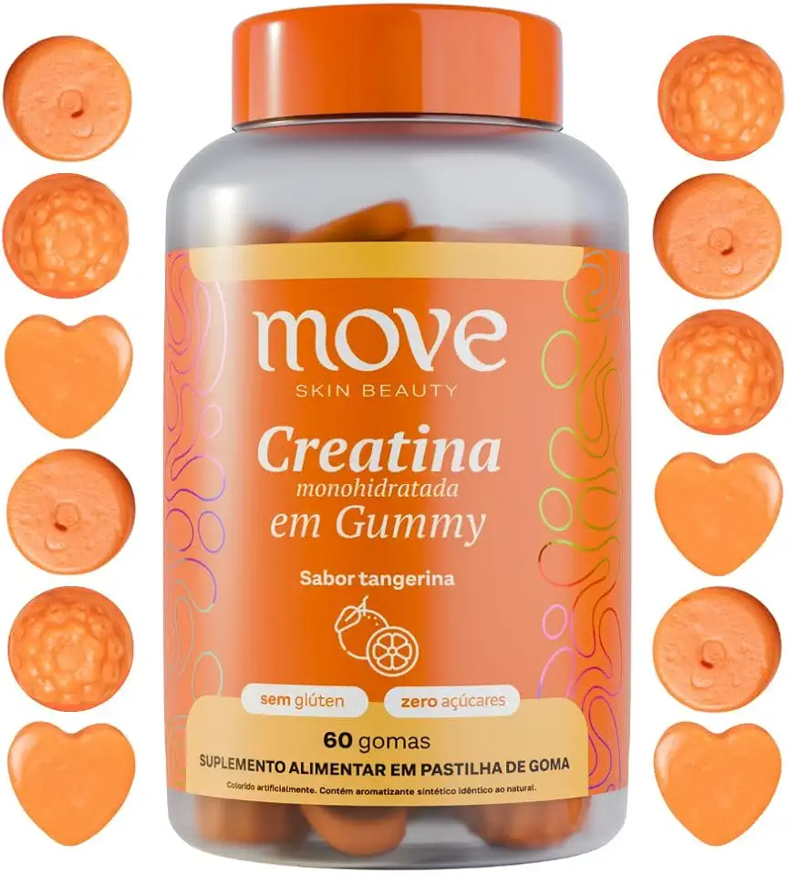 Creatina Gummy Monohidratada Move Skin Beauty Sabor Tangerina 60 Unidades