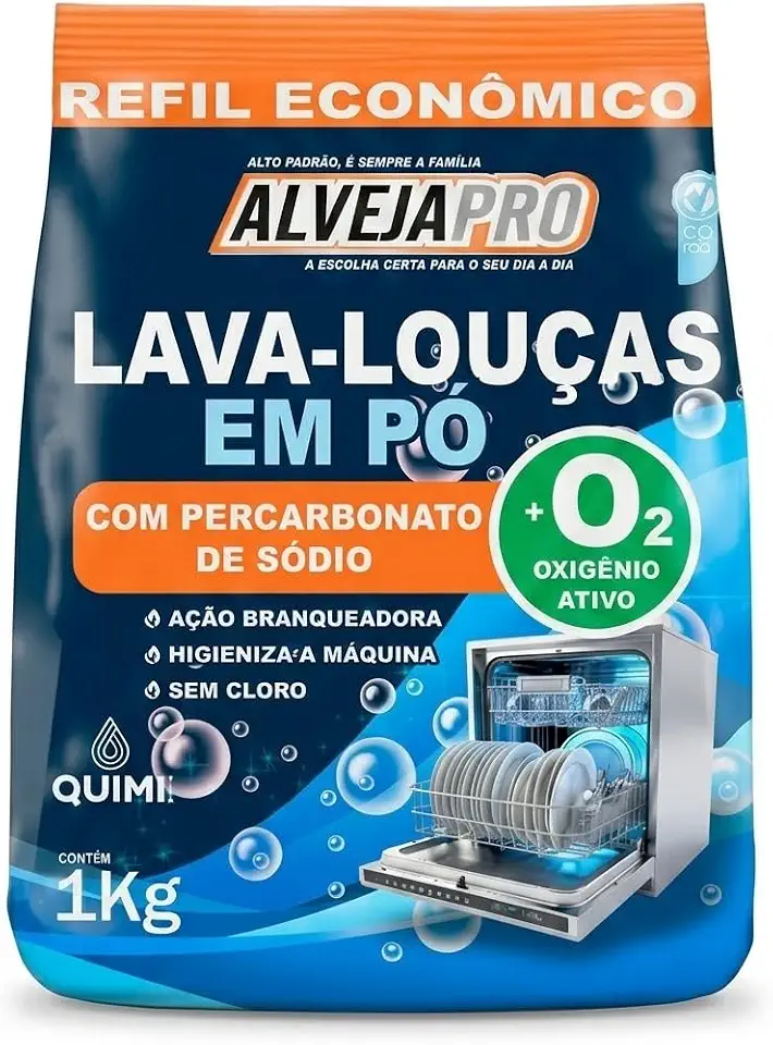 Sabão para Lava Louças com Percarbonato de Sódio 1kg Alvejapro – Com Oxigênio Ativo, Remove Gordura Difícil, Garante Brilho Intenso, Sem Cloro
