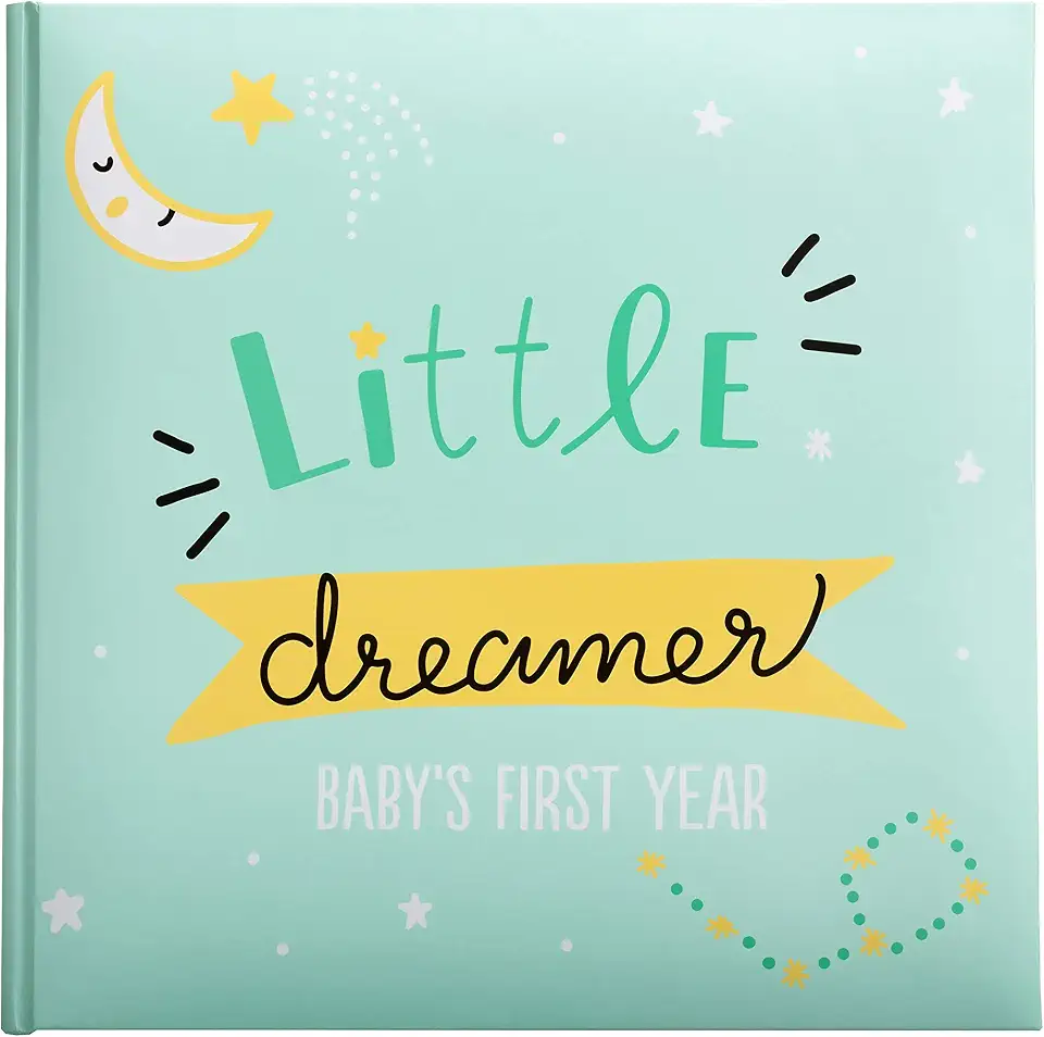 Kate & Milo Little Dreamer Stars Livro de Memória do primeiro ano do bebê, álbum de fotos de marcos do bebê, presente de chá de bebê com gênero peculiar
