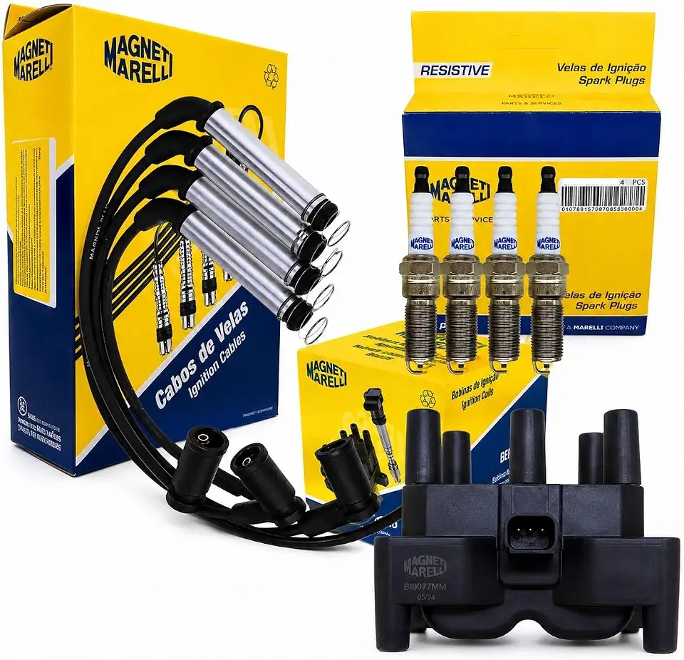 Kit Ignição Magneti Marelli Cabo de Vela + Vela de ignição + Bobina Fiesta Zetec Ka 1.0 1.6 8V Flex CVMF3002 QH7RFMM10 BI0071MM