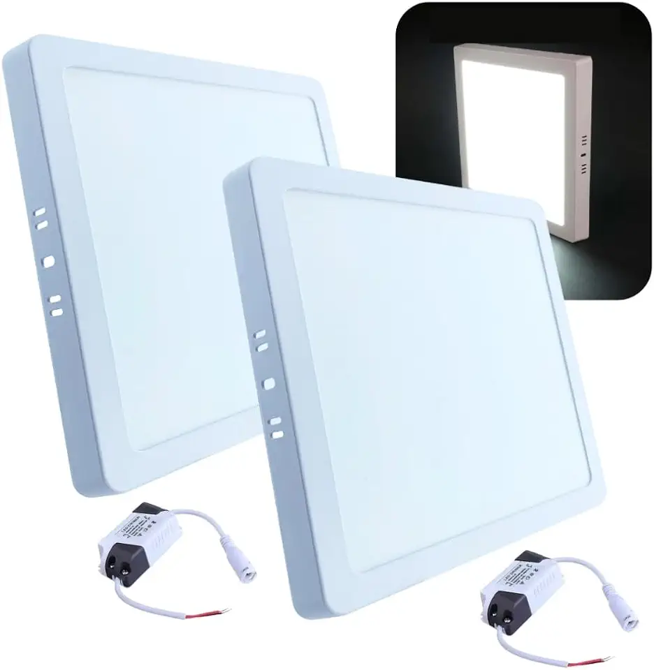 Kit Com 2 Painel Plafon LED de Sobrepor 25W Quadrado 29x29cm Slim, 6500K, Estrutura Metálica – Luz Branca Fria Premium