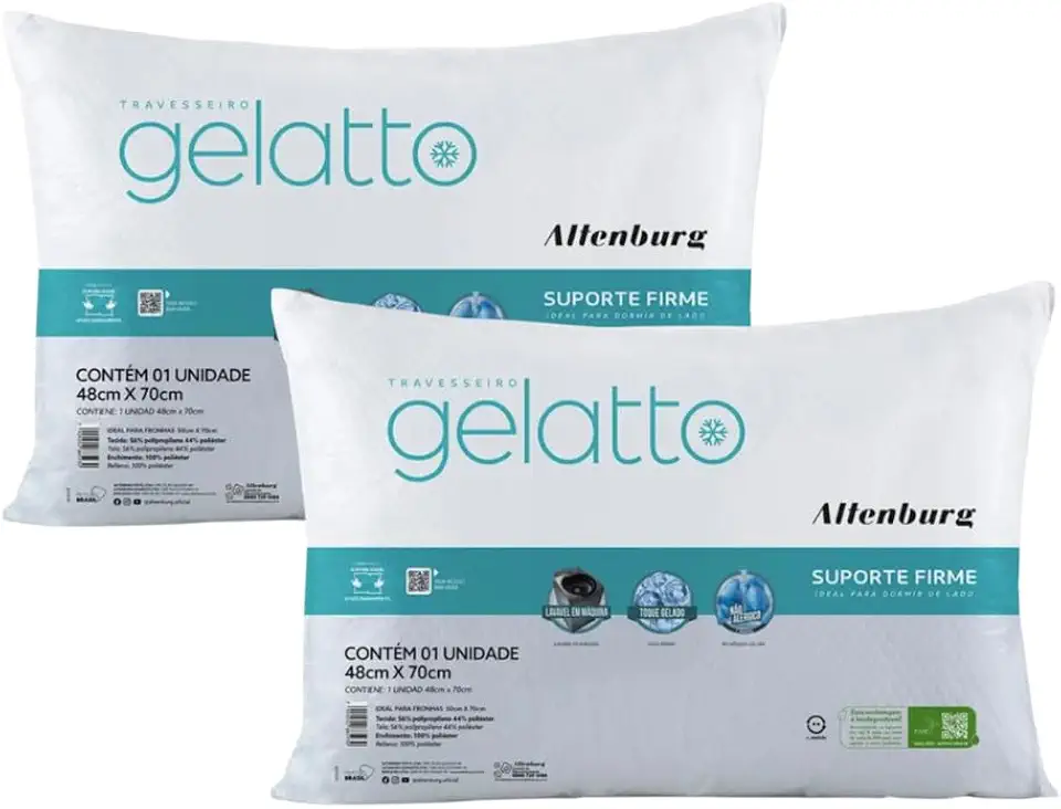Altenburg Gelatto Travesseiro, 48x70cm, Suporte Firme, Toque Gelado, Kit com 2 Unidades, Branco