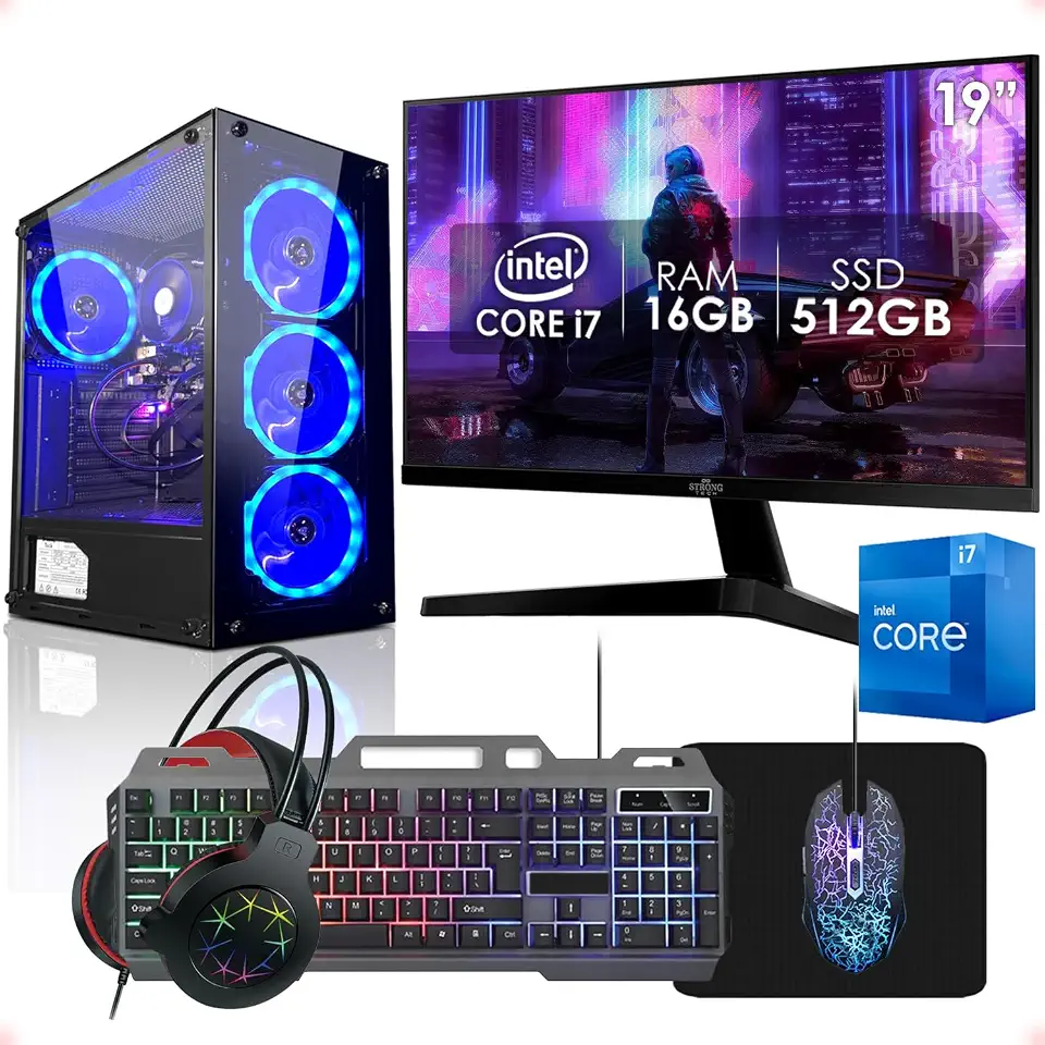 PC Gamer Completo Intel Core i7 16GB SSD 512GB Monitor 19" Kit Gamer Fonte 400W Strong Tech