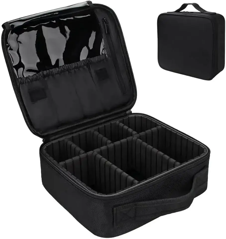 Maleta Organizadora de Maquiagem Profissional com Divisórias Ajustáveis, Compartimento para Pincéis, Estojo Portátil Resistente Impermeável, Ideal para Viagem, Maquiadores e Uso Diário