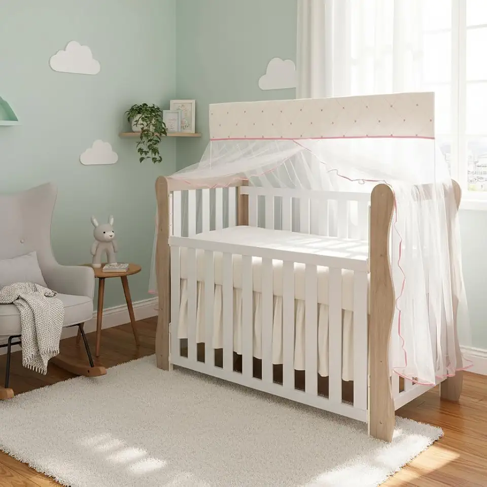 Mosquiteiro para Berço Padrão Americano Com Tule Contra Inseto Anti Quarto Bebê Rede Menino Menina (Rosê e Palha)