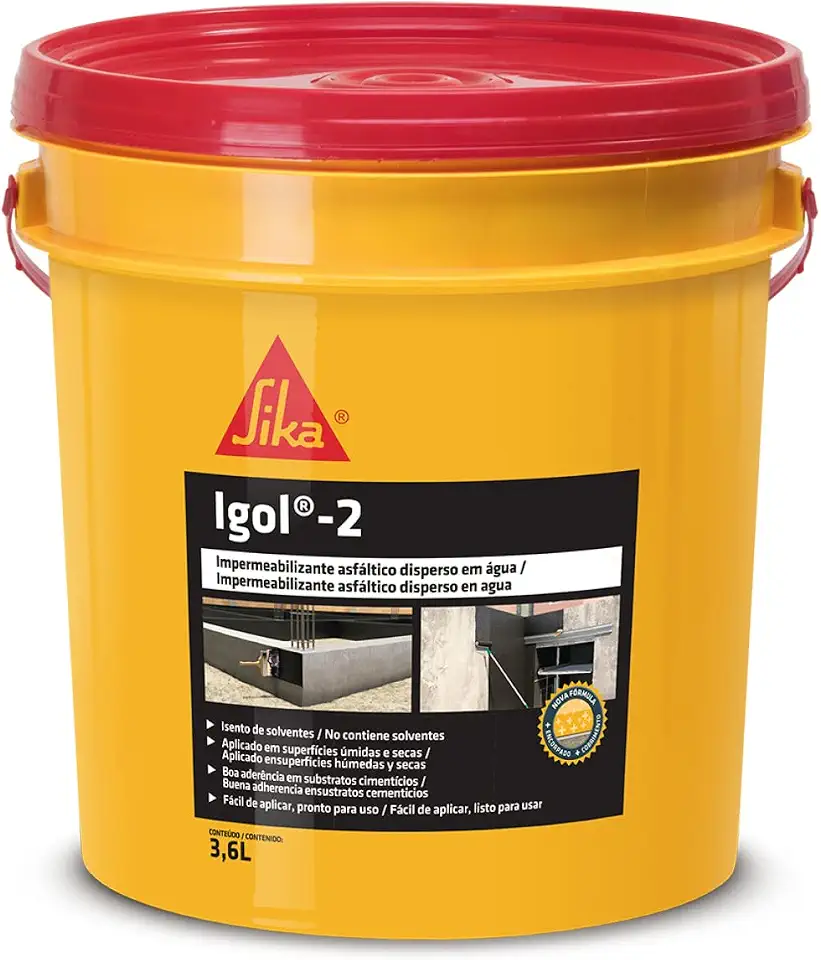 Sika - Impermeabilizante asfáltico - Igol-2 Preto - Concreto, fibrocimento e argamassa - Fácil aplicação - Galão 3,6L