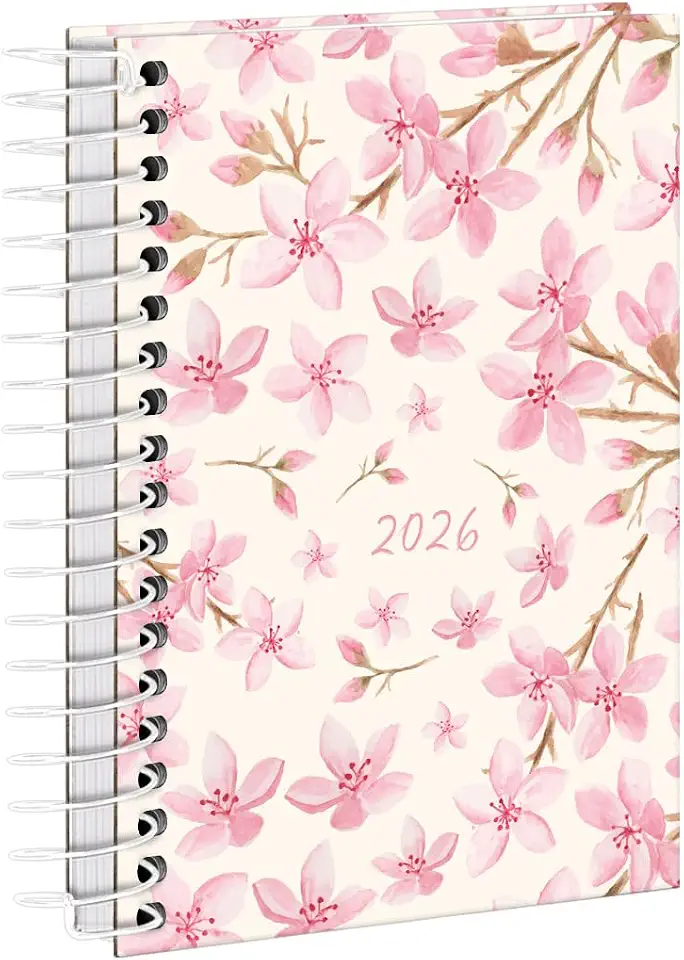 Agenda Mini 2026 Capa Dura Floral Sakura Rosa Claro