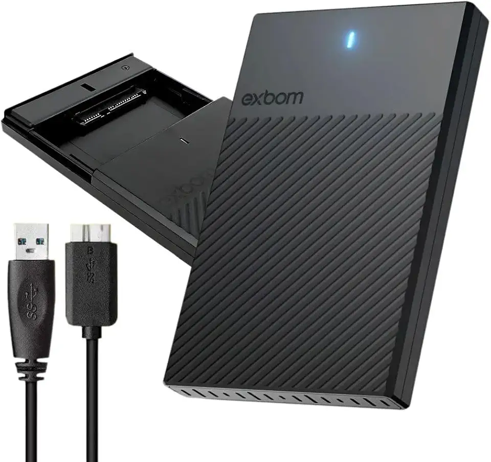 Case Externo USB 3.0 para HD SSD 2.5 SATA III Portátil - Exbom CGHD-36 Alta Velocidade 5Gbps, Plug & Play Compatível PS4 PS5, Suporte até 5TB