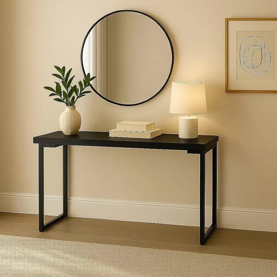 Aparador Industrial com Pés Metalicos e Tampo MDF - Mesa Buffet Moderna (PRETO E PRETO)