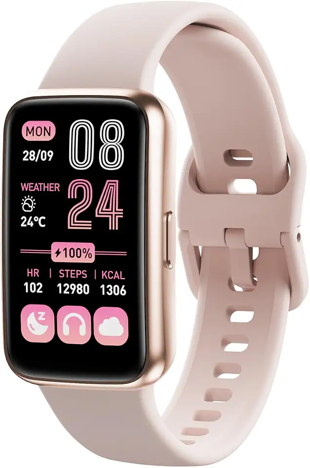 Smartband Inteligente à Prova D'Água para Natação, +100 Mostradores, Smartwatch Relógio FB057 para Homens e Mulheres (Rosa)