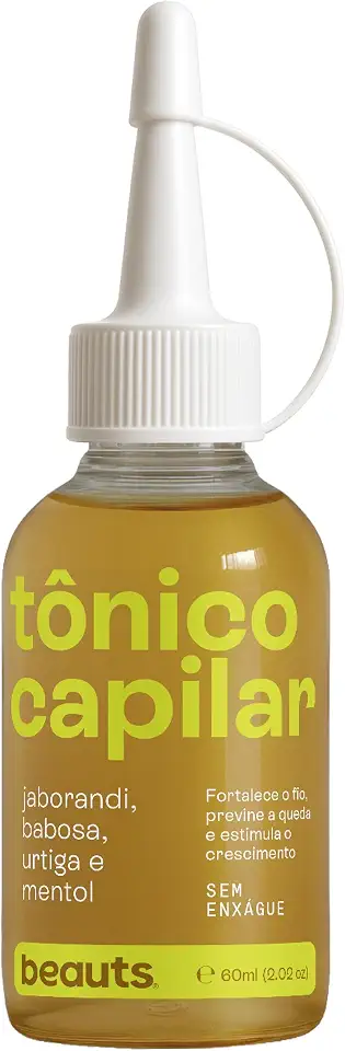 Tônico Capilar Antiqueda e Crescimento para Fortalecimento com Jaborandi, Babosa, Urtiga e Mentol – Ajuda na Queda de Cabelo e no Crescer dos Fios – Sem Enxágue – Vegano – 60 mL – Beauts