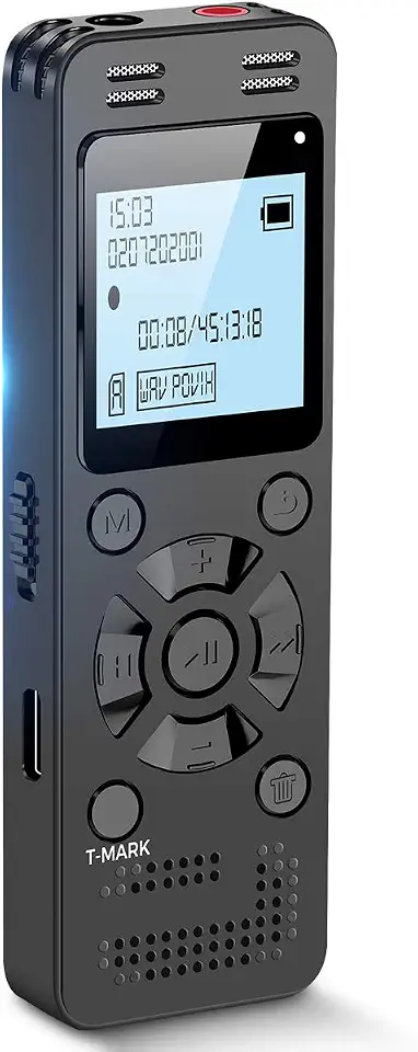 Gravador de voz digital de 128 GB para reuniões de palestras - EVIDA 9296 horas, dispositivo de gravação ativado por voz, gravador de áudio com reprodução, senha