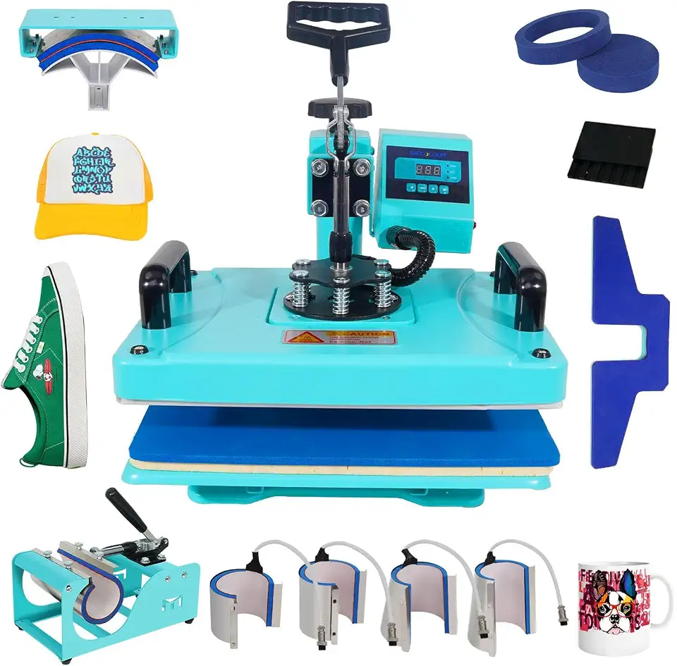 Máquina de Estampar 10 em 1 Prensa Térmica Sublimação Aço Inoxidável Azul Celeste 110 Volts